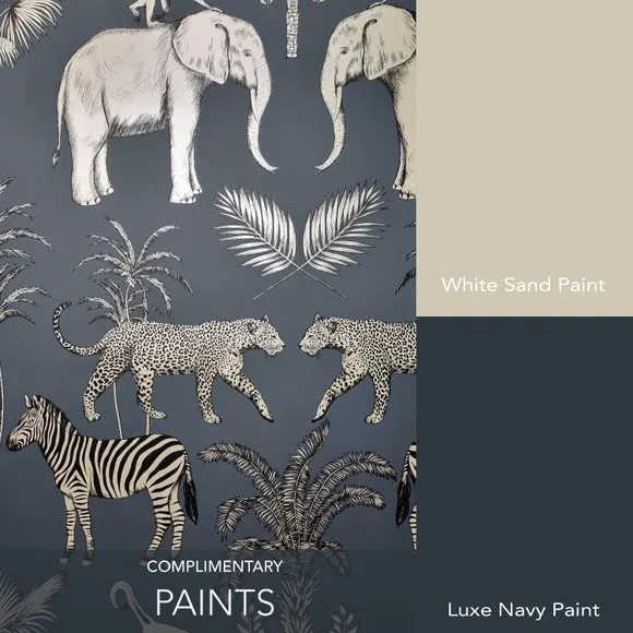 Safari Walk Wallpaper - Navy