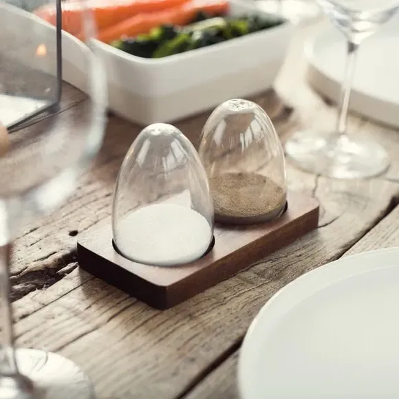 Salt & Pepper Shakers with Tray - Clear, Glass image