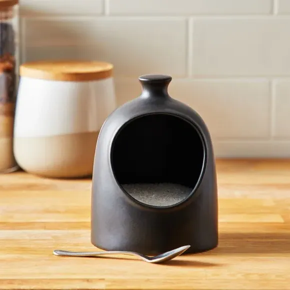 Salt Pig with Lid - Black, Stoneware image