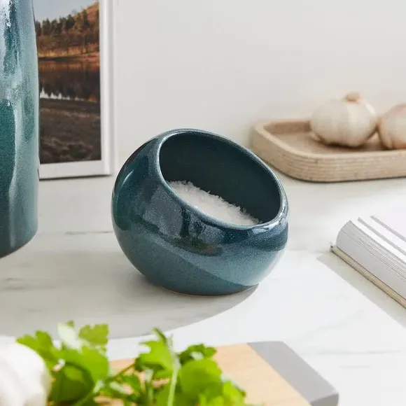 Salt Pig with Reactive Glaze - Blue, Stoneware image