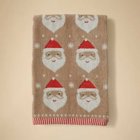 Santa Hand Towel - Brown, Jacquard