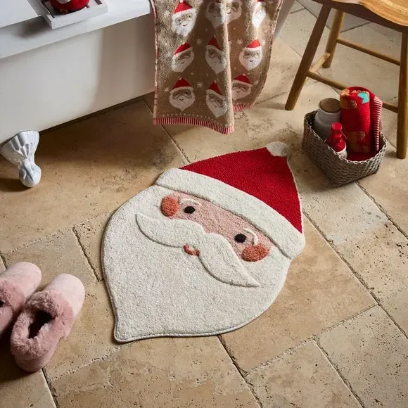 Santa Head Bath Mat - Red, Cotton image