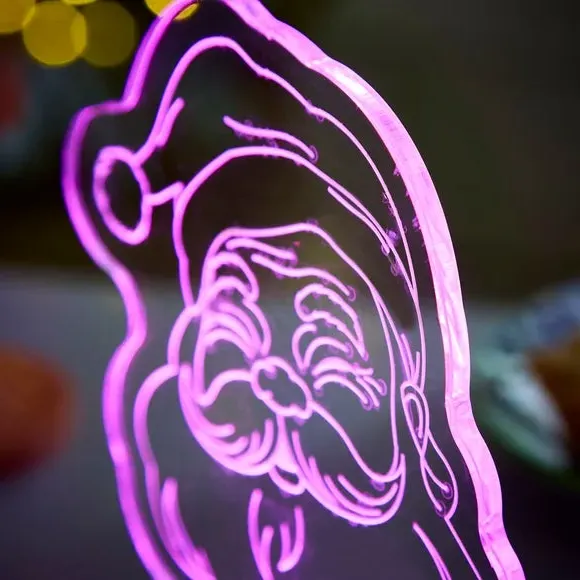 Santa Neon Light with Sketched Design - Pink