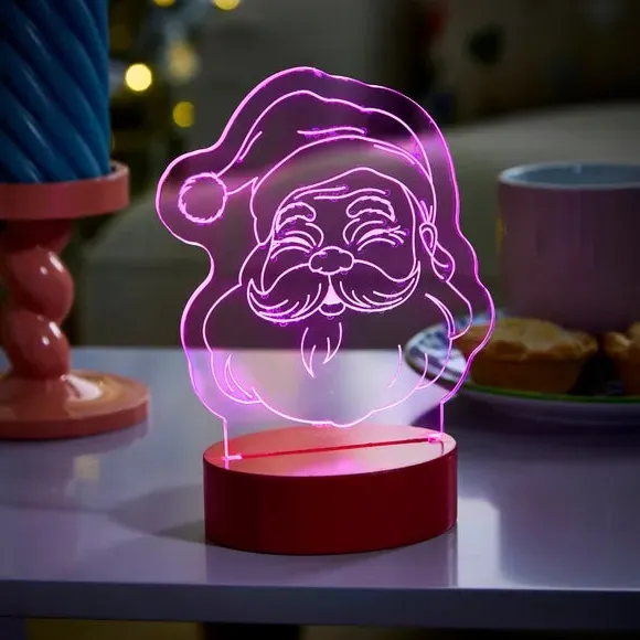 Santa Neon Light with Sketched Design - Pink image