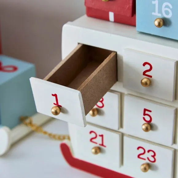 Santa Sleigh Advent Calendar - Multicolor, Wood