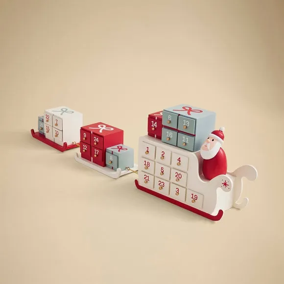 Santa Sleigh Advent Calendar - Multicolor, Wood