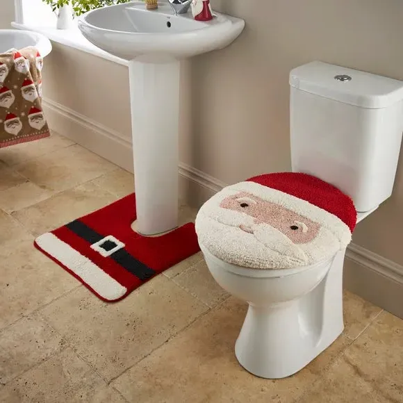 Santa Toilet Seat Cover & Mat Set - Red, Fabric image