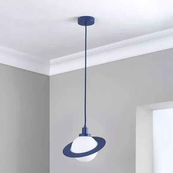Saturn Planet Pendant Light - Blue, Steel Glass