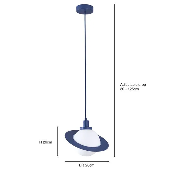 Saturn Planet Pendant Light - Blue, Steel Glass