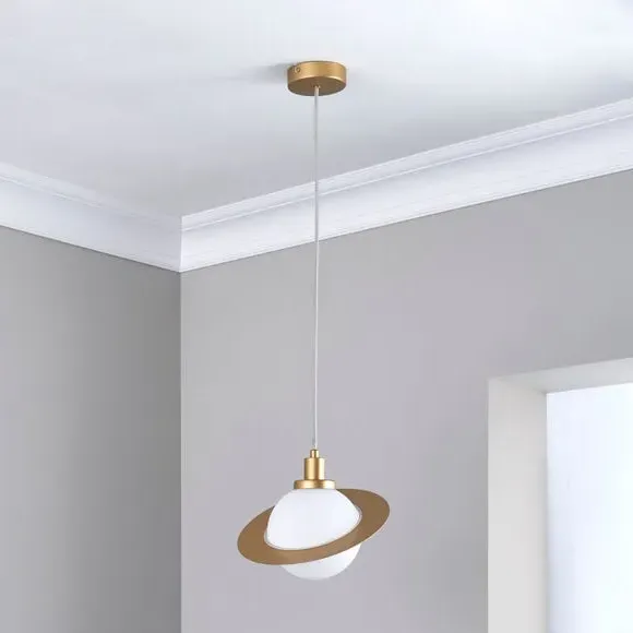 Saturn Planet Pendant Light - Gold, Steel Glass