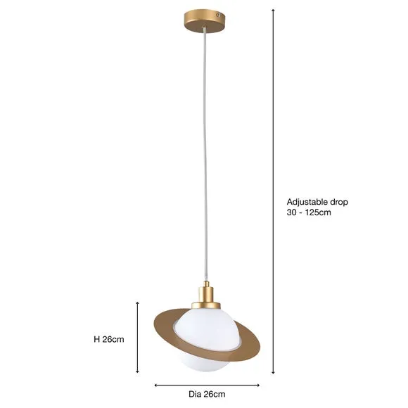Saturn Planet Pendant Light - Gold, Steel Glass