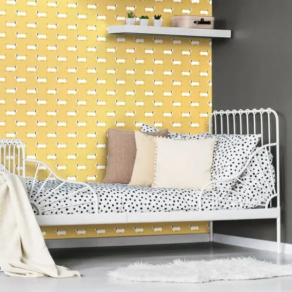 Sausage Dog Wallpaper - Ochre