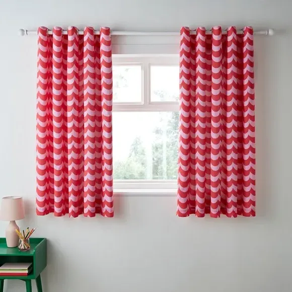 Scallop Blackout Eyelet Curtains - Pink, Polycotton