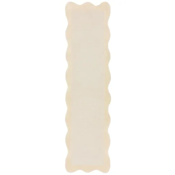 Scallop Border Wool Runner - Natural, Wool