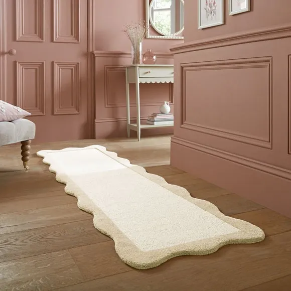 Scallop Border Wool Runner - Natural, Wool