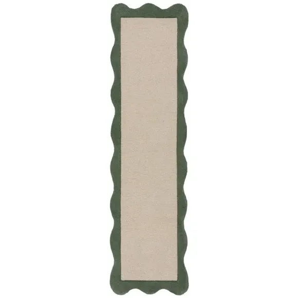Scallop Border Wool Runner - Sage, Wool