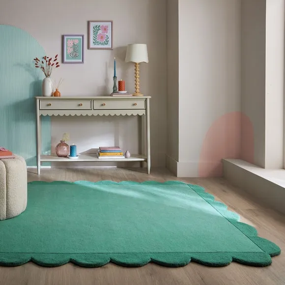 Scallop Edge Rug - Aqua, Wool image