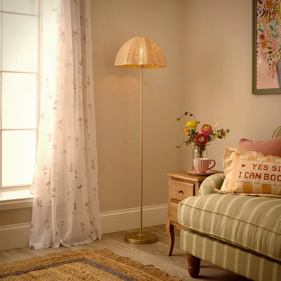 Scallop Floor Lamp with Pull Cord - Rattan