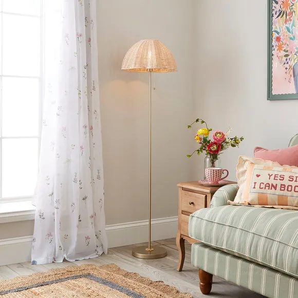 Scallop Floor Lamp with Pull Cord - Rattan image