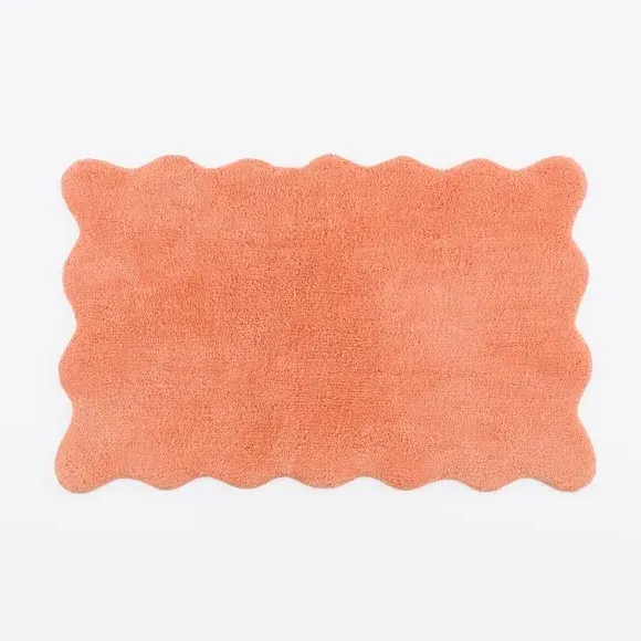 Scalloped Bath Mat with Anti-Slip - Apricot, Cotton