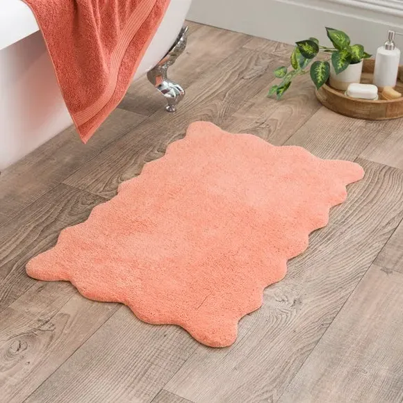 Scalloped Bath Mat with Anti-Slip - Apricot, Cotton image