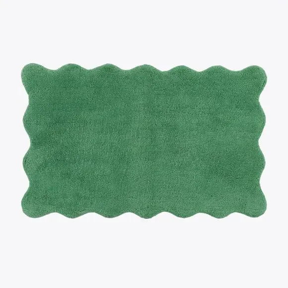 Scalloped Bath Mat with Anti-Slip - Chive, Cotton
