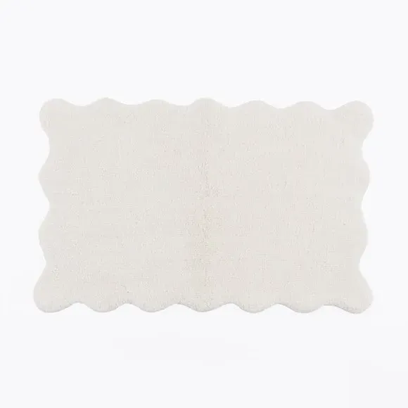 Scalloped Bath Mat with Anti-Slip - Cream, Cotton