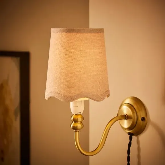 Scalloped Lamp Shade with Gimbal - Grey, Linen