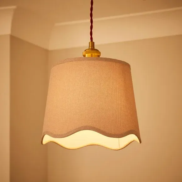 Scalloped Lamp Shade with Gimbal - Grey, Linen