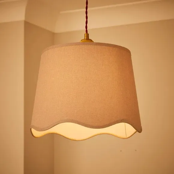 Scalloped Lamp Shade with Gimbal - Grey, Linen