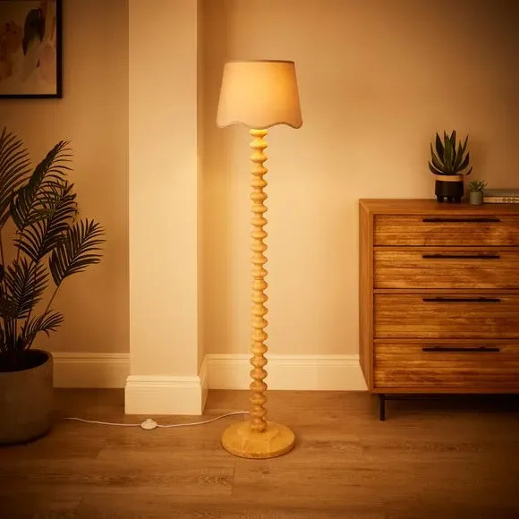 Scalloped Lamp Shade with Gimbal - Grey, Linen