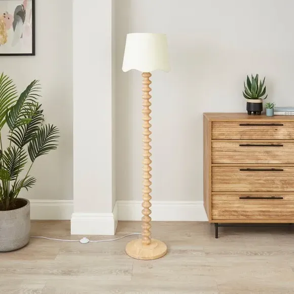 Scalloped Lamp Shade with Gimbal - Ivory, Linen