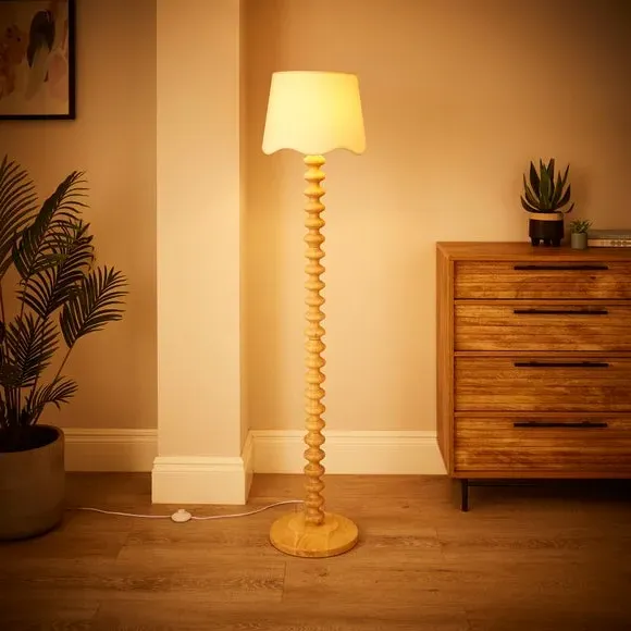 Scalloped Lamp Shade with Gimbal - Ivory, Linen