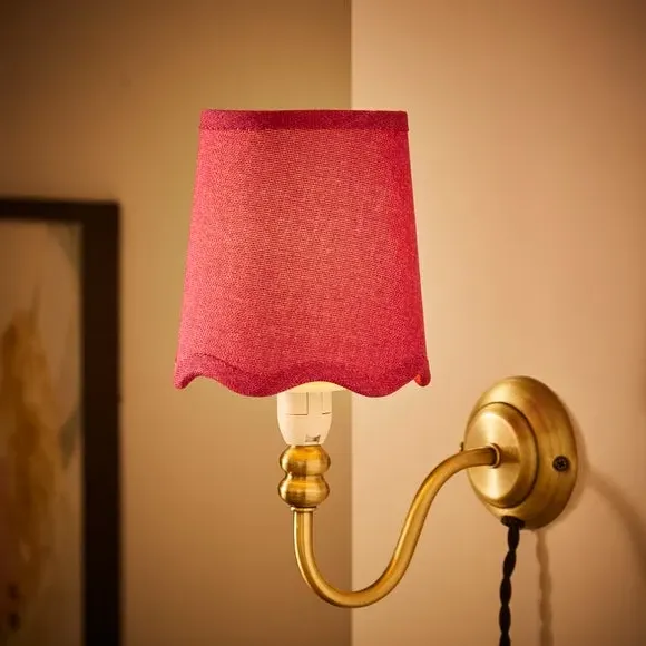 Scalloped Lamp Shade with Gimbal - Rhubarb, Linen