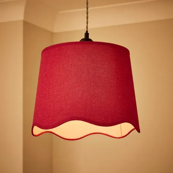 Scalloped Lamp Shade with Gimbal - Rhubarb, Linen