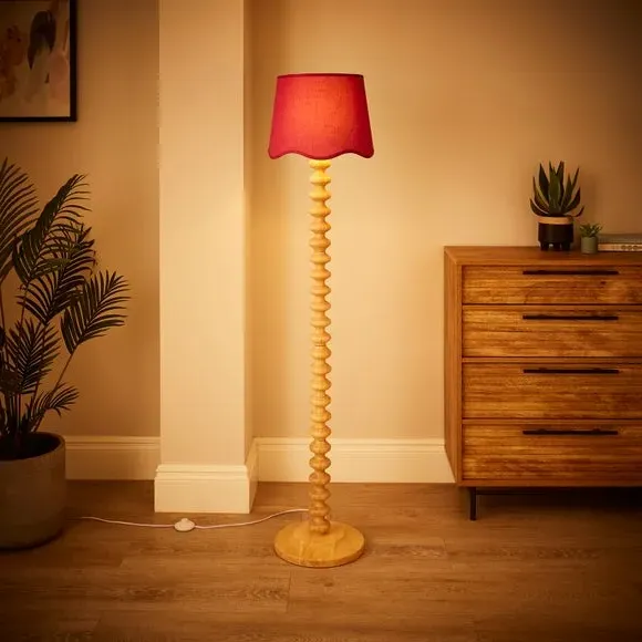 Scalloped Lamp Shade with Gimbal - Rhubarb, Linen