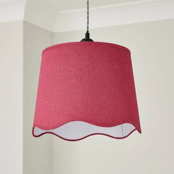 Scalloped Lamp Shade with Gimbal - Rhubarb, Linen