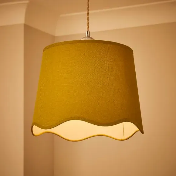 Scalloped Lamp Shade with Gimbal - Sage, Linen