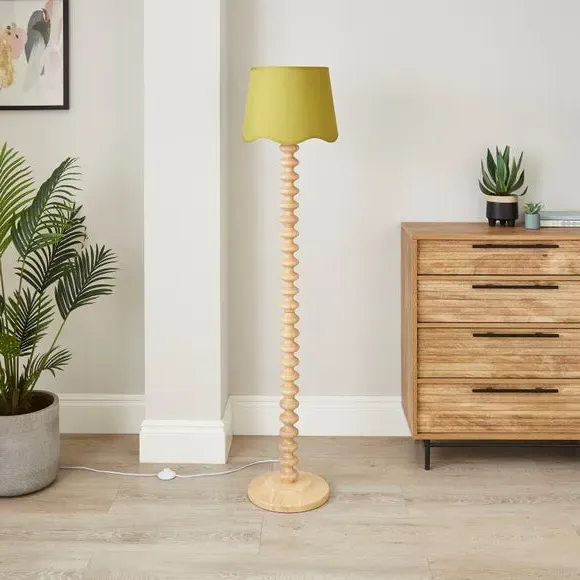 Scalloped Lamp Shade with Gimbal - Sage, Linen