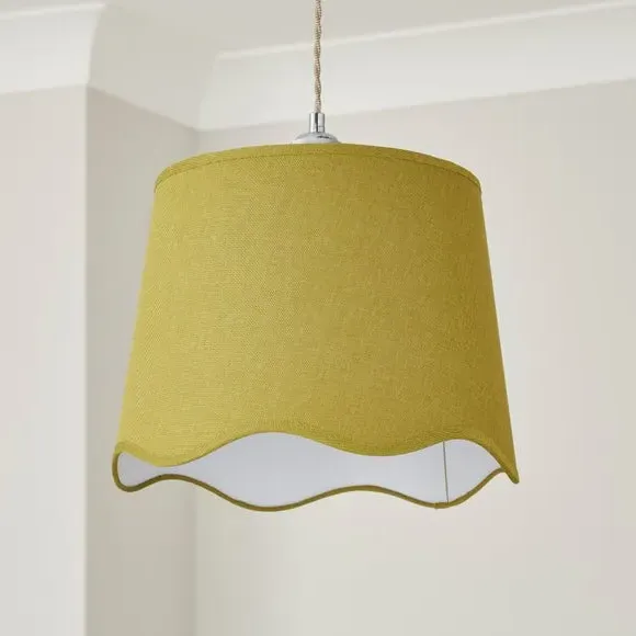 Scalloped Lamp Shade with Gimbal - Sage, Linen