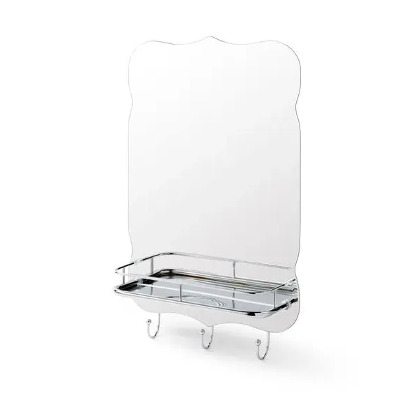 Scalloped Mirror with Storage - Silver, Chrome