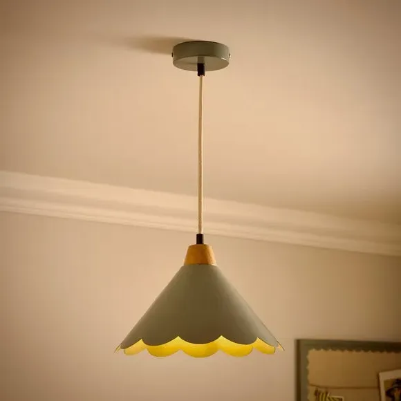 Scalloped Pendant Light - Green, Metal