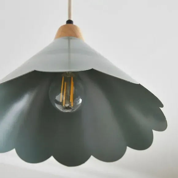 Scalloped Pendant Light - Green, Metal