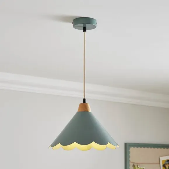 Scalloped Pendant Light - Green, Metal image