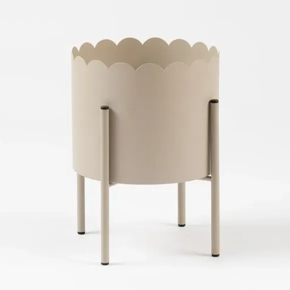 Scalloped Plant Pot - Beige, Metal