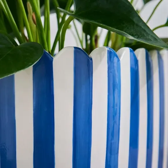 Scalloped Plant Pot - Blue, Ceramic