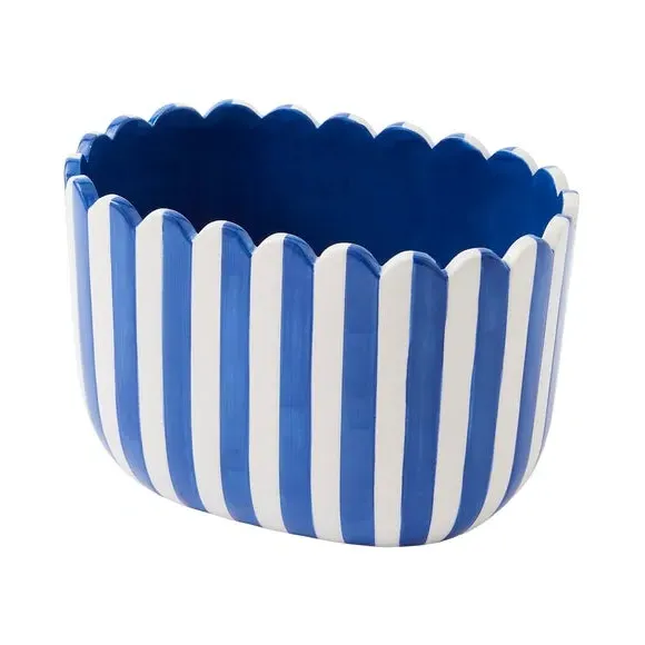 Scalloped Plant Pot - Blue, Ceramic