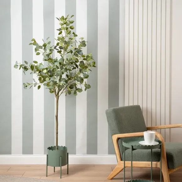 Scalloped Plant Pot - Green, Metal