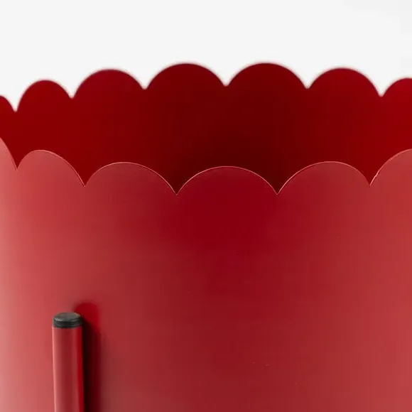 Scalloped Plant Pot - Red, Metal
