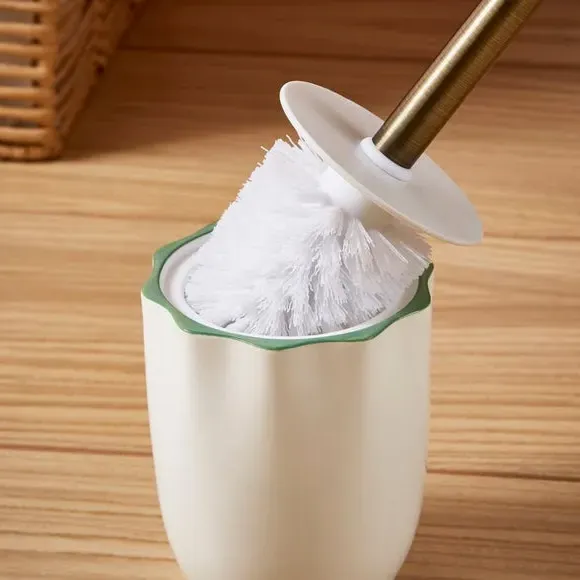 Scalloped Toilet Brush with Holder - White